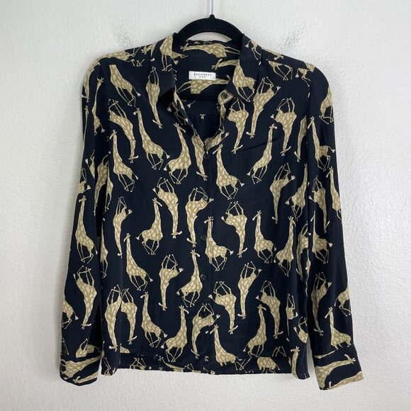 Equipment Femme Womens Small Giraffe Button Up Shirt Long Sleeve Silk Blouse - Picture 5 of 9